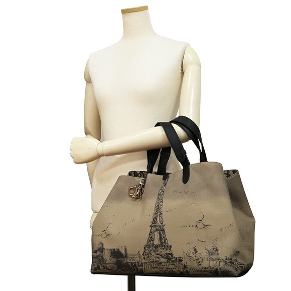 Christian Dior Toujours Eiffel Oblique Handbag Tote Calfskin Beige Black - Picture 8 of 13